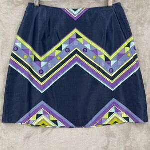 Vintage Y2K Silk Blend Geometric Print Pencil Skirt Navy Academia